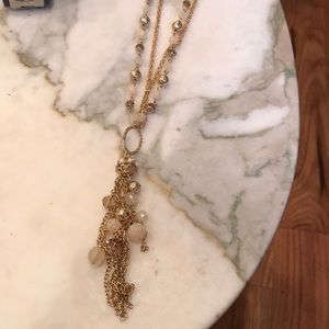 Gold Beaded Tassel Necklace
